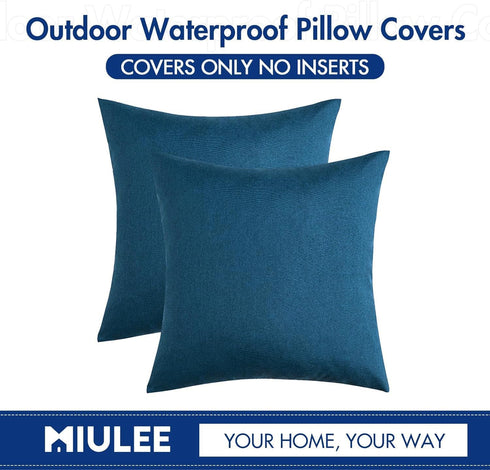 MIULEE Pack of 2 Decorative Outdoor Solid Waterproof Throw Pillow Covers, Faux Linen Cushion Cases for Summer Patio
