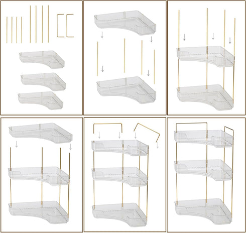 3-Tier Counter Countertop shuang qing Corner Bathroom Organizer Storage Shelf for Makeup, Perfume & Skincare