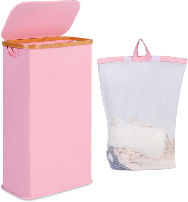 iEGrow 65L Slim Laundry Hamper, Narrow Laundry Basket with Lid,Foldable Clothes Hamper