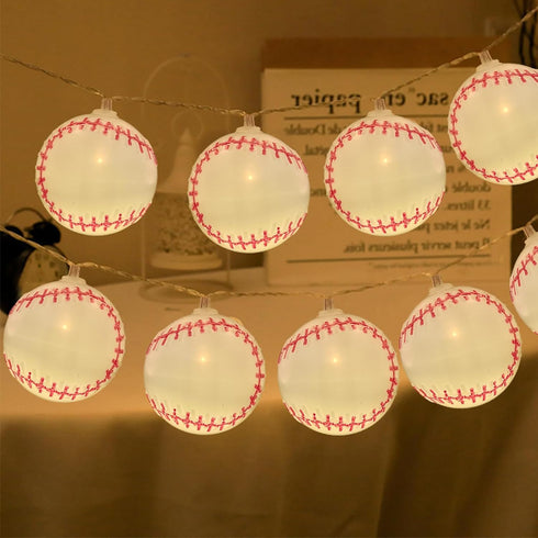 Myhimx 13.5Ft 20 Baseball String Lights Battery Operated, LED Baseball Decor Lights with Timer for Indoor Outdoor