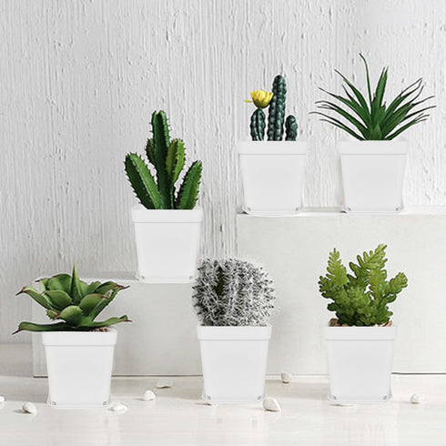 24Pcs 3" Anyumocz Square Plastic Plant Pots,White Nursery Pots with Saucers,Seedling Nursery Transplanting Planter