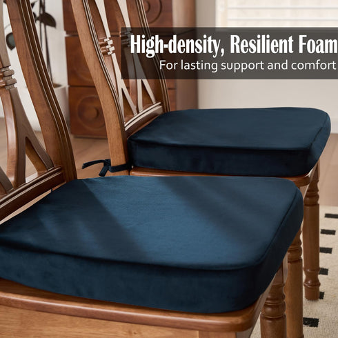 2'' 17"x16",Navy 2 Pack Nobildonna Thick High-Density Foam Indoor Chair Cushions | Dining Chair Pads with Ties