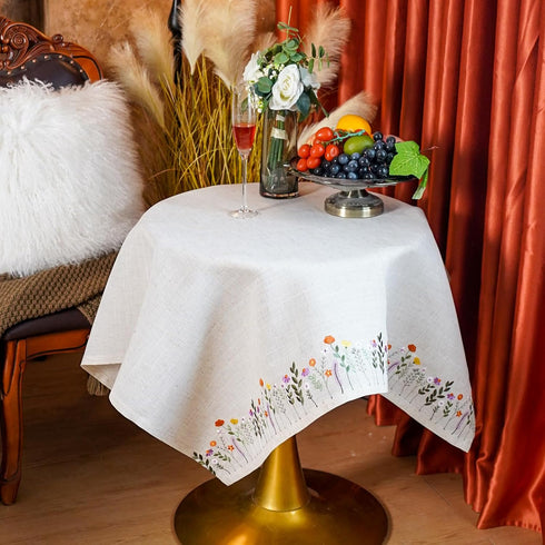 Country (43 43 Inch, ARTABLE Lace Tablecloth - Linen Color Embroidery Farm Elegant Coffee & Dining Tablecloth x