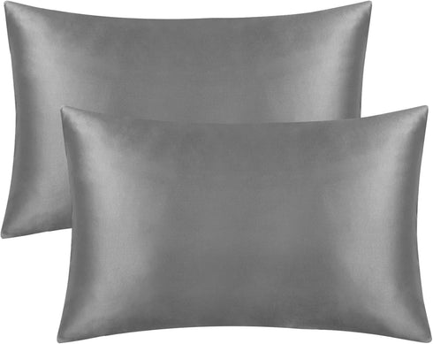 2 Pack Zipped Satin Pillowcases for Hair and Skin, Silky Soft (20"x30"), Dark Grey