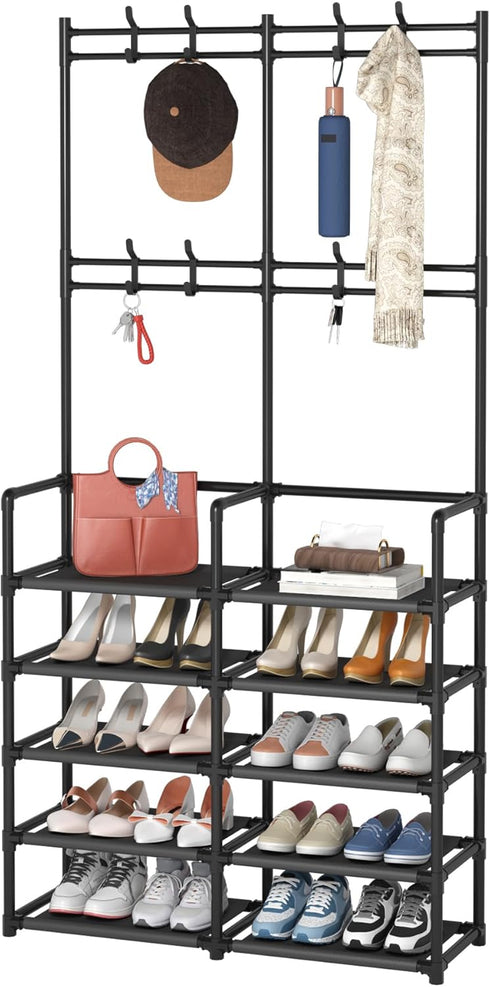 Laiensia 5-Tier Entryway Coat Rack, Coat and Shoe Rack, Entryway Bench Storage