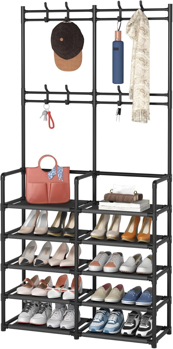 Laiensia 5-Tier Entryway Coat Rack, Coat and Shoe Rack, Entryway Bench Storage