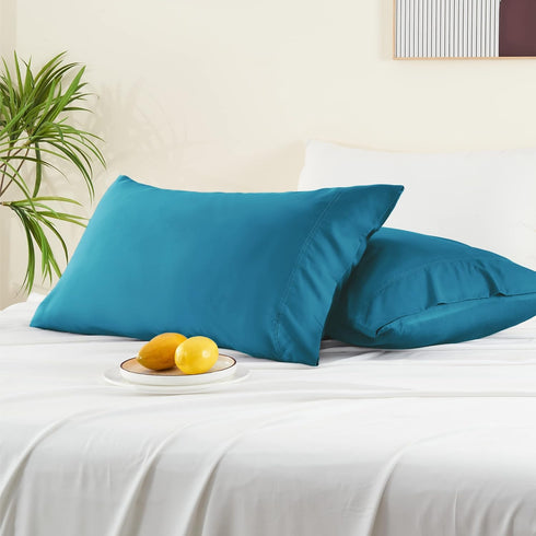 BEDELITE Queen Size Pillow Cases Set of 2, Cooling Rayon Derived from Bamboo, Silky Soft Envelope Pillowcases (Teal,