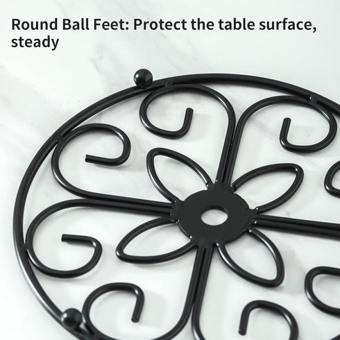 Heart Trivets - Set of 2, 8 Inch Round Black Heat-Resistant Metal Teapot Trivet for Kitchen and Dining