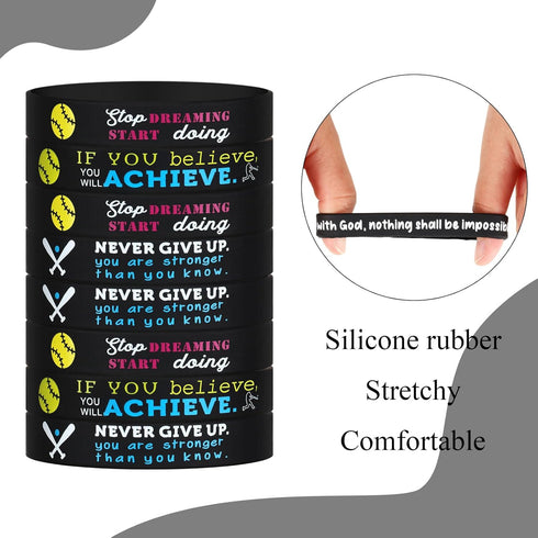 Sumind 36 Pcs Softball Motivational Bracelets, Inspirational Stretch Silicone Rubber Wristbands for Sport Parties