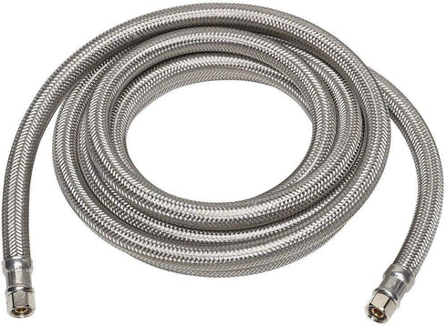 Braided Stainless Steel Ice Maker Water Supply Hose, 15 Ft, Universal 1/4" Connectors by Kelaro