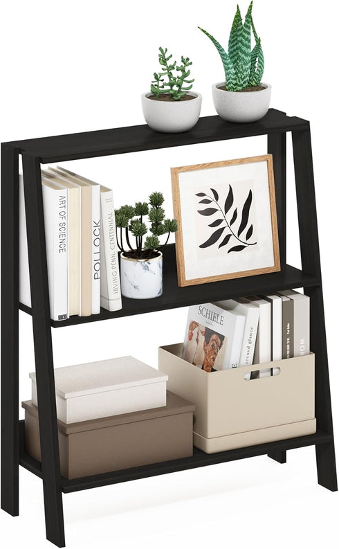 Furinno Ladder Book Shelf, 3-Tier Ladder Shelf, Open Design Bookshelf, Display Storage