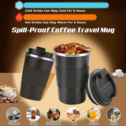 Women(3rd-Black, 12OZ) SPLMIFA Vacuum-Insulated Stainless Steel Travel Coffee Mug, Leak-Proof Reusable Coffee Cup