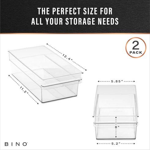 BINO Plastic Storage Bins, Medium - Shallow | THE HANDLER COLLECTION | Multipurpose Organizer for Kitchen Pantry, Clear