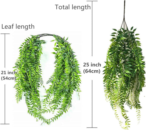 Artificial Hanging Vine - Weeping Willow Plastic Plants, Faux Ivy Garland for Indoor Outdoor Decor (4 Pcs)