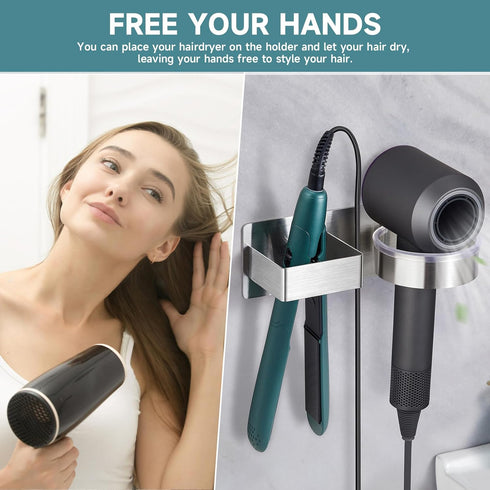 Hair Dryer Holder, Hair Tool Organizer, Stainless Steel Blow Dryer Holder Wall Mounted for Bathroom Bedroom