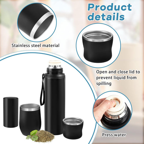 Suclain 3 Pieces Yerba Mate Kit, 12 oz Cup and 34 oz Stainless Steel Thermal Bottle Set, Black