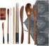 Reusable Wooden Utensil Flatware Set, 10 Pcs Bamboo Spoon and Fork Travel Cutlery Set with Case