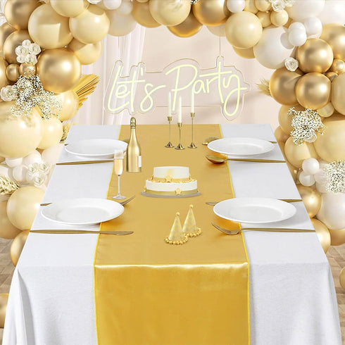 5 Pack Satin Table Runners 12 x 108 inches Long Silk and Smooth Fabric Gold Table Runner for Party, Wedding, Banquet,