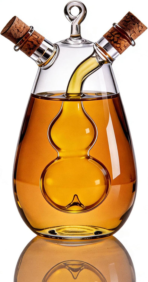 2 1 ELETON in Oil and Vinegar Cruet Hand-Blown Borosilicate Glass Dispenser with Gourd-Shaped Inner Chamber, Leakproof