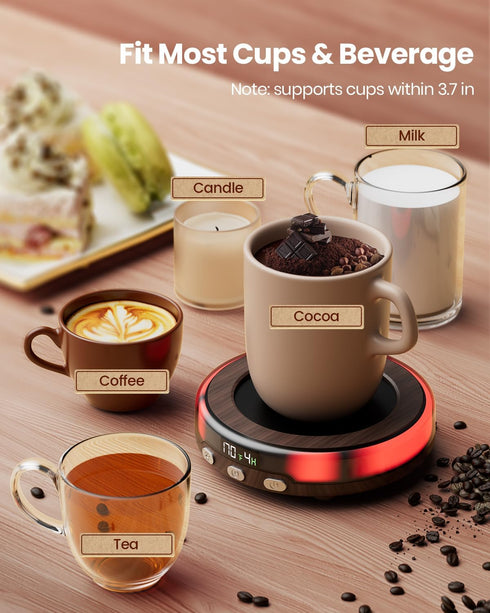 Gaiatop 30W Mug Warmer with Colorful LED Lights, 3 Temp Settings, 2-9Hrs Timer, Beverage Heating Plate for Coffee, Tea