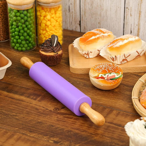 Koogel 12 Inch Rolling Pin for Baking, Non-Stick Silicone Handle for Kids Kitchen Activity