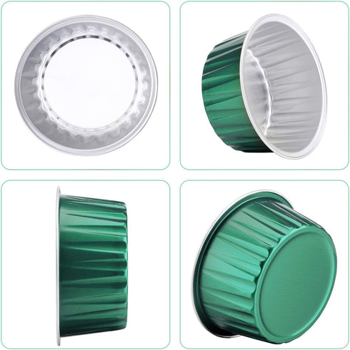 EUSOAR 50pcs 5 oz Aluminum Foil Cups with Lids, Baking Cups for Snacks, Desserts, Flan, Cupcake, Emerald Green