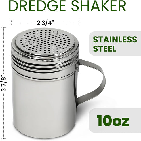 Stainless Steel Versatile Dredge Shaker Set of 2, 10 Oz. Each, Salt, Sugar