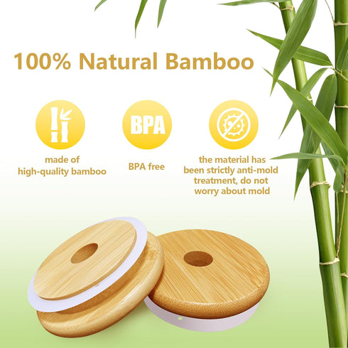 Mason Jar Lids with Straw Hole, 2.76inch Bamboo Lids for Regular Mouth Drinking Jars (3 Pack)