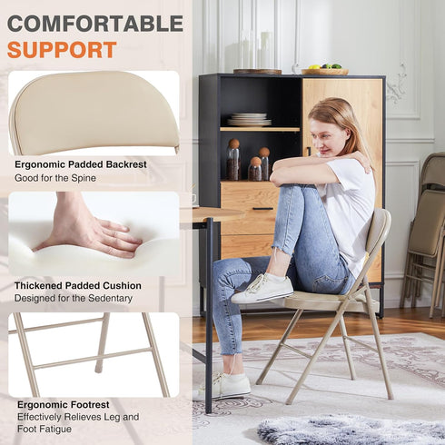 2 Pack, Sweetcrispy Folding Chair Leather Padded Folding Chairs, Sturdy Metal Foldable Chairs, Easy to Use and Store