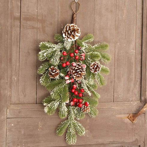 BESTOYARD Artificial 21.7in Christmas Teardrop Swag, Pine and Pinecone Door Decoration for Holiday Decor