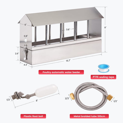Automatic Chicken Waterer Stainless Steel Chicken Water Feeder Pigeon Water Dispenser with Float Valve Automatic