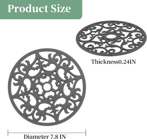 Trivets for Hot Dishes, Silicone Trivet Hot Pads for Kitchen Counter, Silicone Trivets for Hot Pots and Pans, Heat Resistant Mat for Countertop Tabletop, Round Silicone Mat Set of 6 Gray by Kalsreui