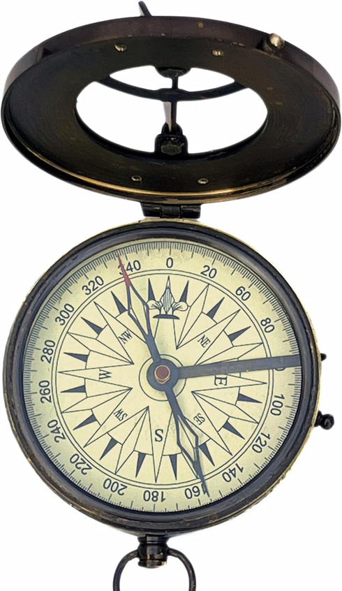 Vintage Navigational Compass, Functional Tool, Nautical Sundial Compass, Round Brass Finish