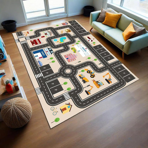 Jngred Mat(80120cm/3247in) Kids Car Rug Playmat with Non-Slip Rubber BackingCar City Life Road CarpetChild Car Traffic