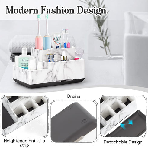 Toothbrush Holder Bathroom Organizer, 5 Compartments for Cosmetic, Makeup, and Office Stationery Storage