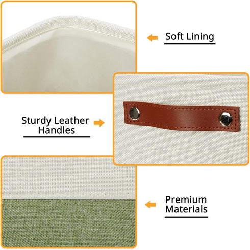 DULLEMELO Storage Basket, Linen Closet Organizers and Storage Baskets for Home Office, 4 Pack (12" White & Green)