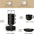 8 OZ Set 4, Set MALACASA Porcelain Espresso Cups with Saucers and Metal Stand of Stackable Cappuccino Cups, Marble