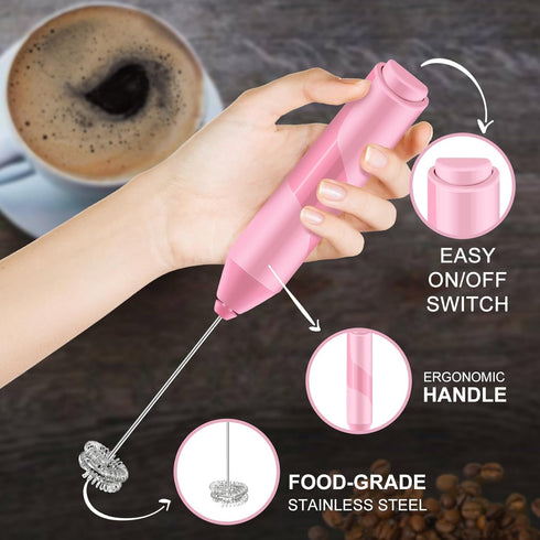 Double Whisk Milk Frother, Handheld Electric Blender Stick, Battery Operated Foam Maker for Coffee and Hot Chocolate