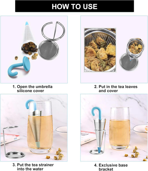 Numola 2Pcs Stainless Steel Fine Mesh Tea Infuser with Drip Tray for Tea Cups, Mugs, Teapots (Red & Blue)