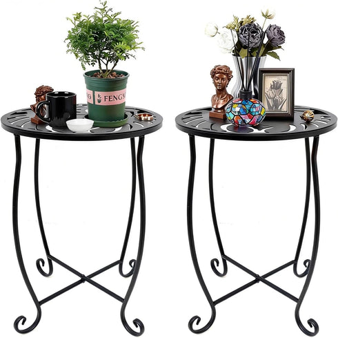 Kaesithar Outdoor Side Tables 2 Pack, 15" Height Tool-Free Metal Patio End Table