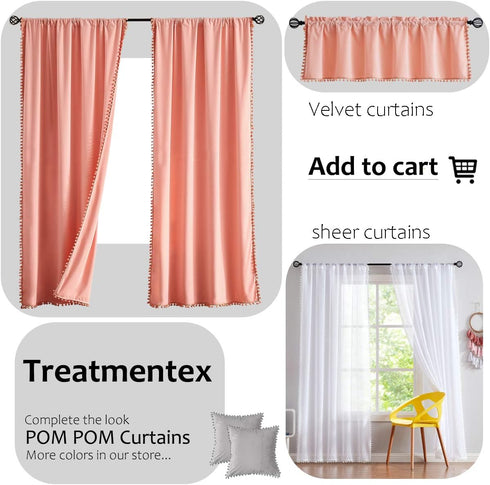 84 inch 2 Treatmentex Pom-pom Sheer Curtains for Living Room, Long Yellow Curtain Drapes for Kids Room Panels Rod