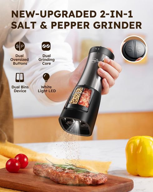 Set 2 1 Sangcon Electric Salt and Pepper Grinder Shaker IN - Automatic Salt and Pepper Grinder Mill, Battery Powered