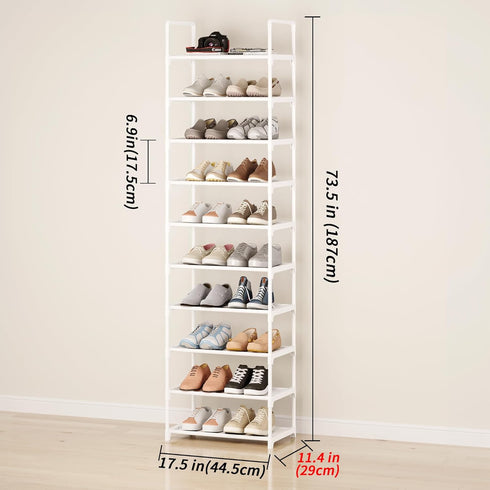 Hockmez 10-Tier 20-25 Closet Tall Shoe Rack, Adjustable Pairs Shoe Shelf Storage Organizer for Entryway Hallway