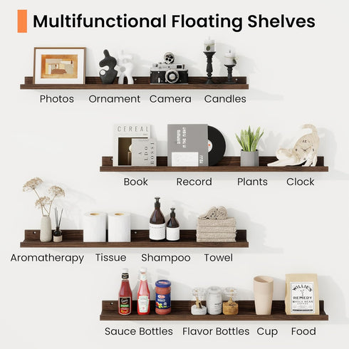 48 inch Set 2, RICHFOCUS Picture Ledge Shelf, Floating Shelves of Wood Wall Shelves with Lip, Wall Decor Storage