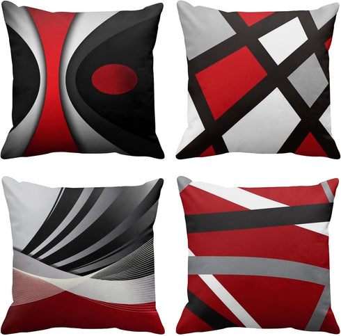 Emvency Set of 4 Throw Pillow Covers, Modern Abstract Red Stripes, 16x16 Inches, Home Decor