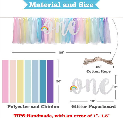 MIAUL 1st Pastel Rainbow Highchair Banner for Baby - Party Theme Pull Flag, High Chair Fabric Garland, First Birthday