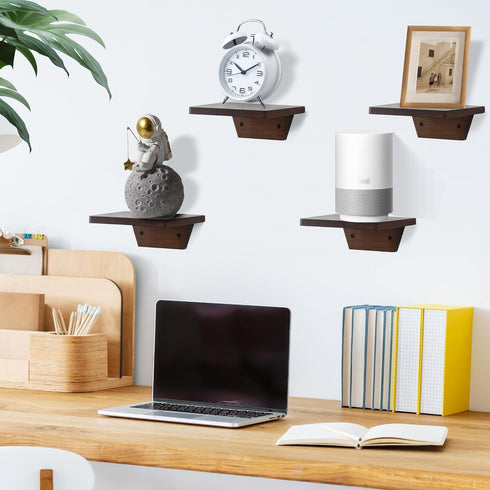 Room,Bedroom,Kitchen,Office,Pine,8x6 Inch,2 Pack(Walnut) PHOENANCEE Small Floating Shelves,Trapezoid Wall Shelf