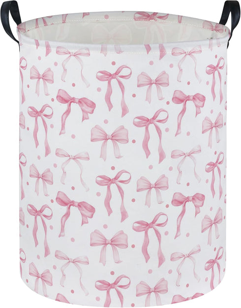 DDBASKET Girls Laundry Basket Pink Hamper for Nursery Bowkont Hamper Cute Kids Storage
