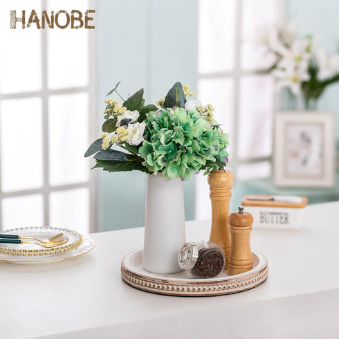 Counter Hanobe Round Wooden Decorative Tray: White Washed Bead Tray Decor for Coffee Table Centerpiece Rustic Farmhouse