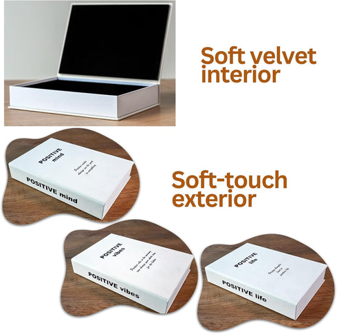 Generic Set 3 Tadome Fake Books for Decoration & Hidden Storage - of 'Positive Mind, Vibes & Life' White PU Leather